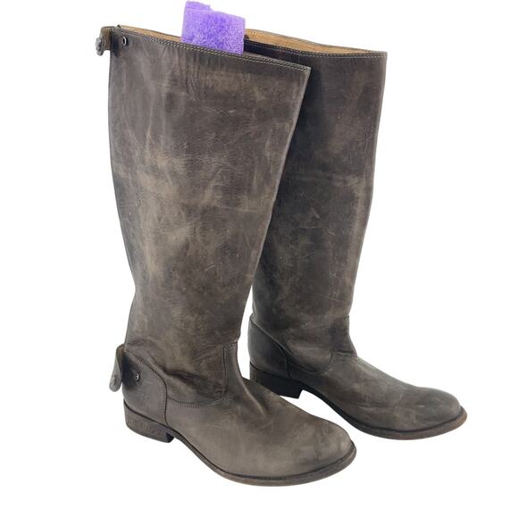 FRYE Brown Leather Distressed Knee High Riding Boots Women’s Size 9 Pre-Owned - Picture 1 of 6